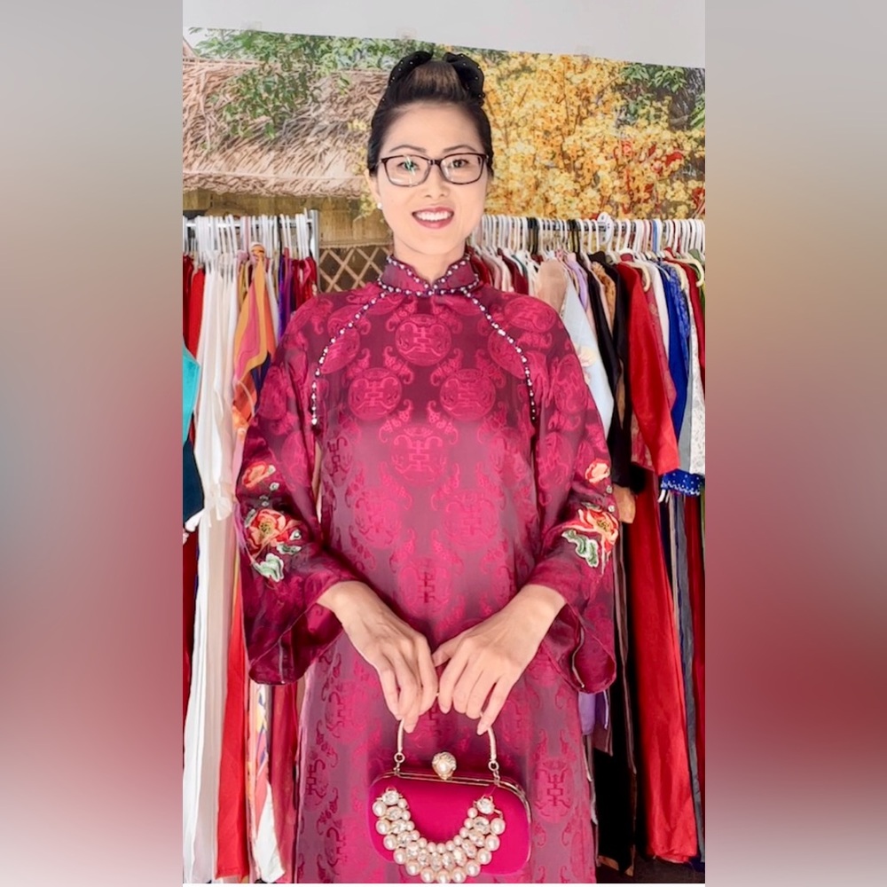Ao dai Ha Nam suông, Vietnamese women’s traditional long dress set m 2 pink 🎁